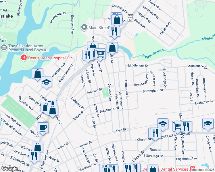 map of restaurants, bars, coffee shops, grocery stores, and more near 927 Johnson Street in Salisbury