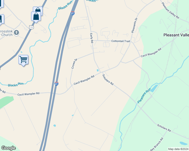 map of restaurants, bars, coffee shops, grocery stores, and more near 901 Cecil Wampler Road in Mount Crawford