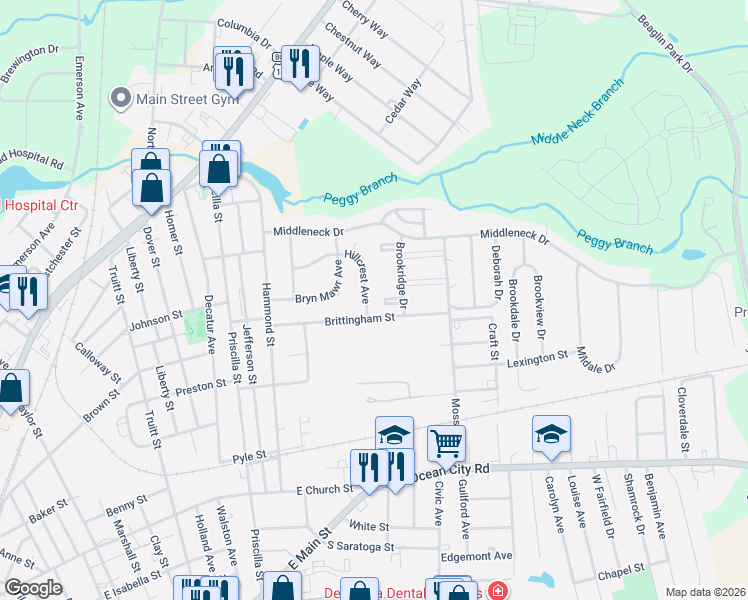 map of restaurants, bars, coffee shops, grocery stores, and more near 1139 Hillcrest Avenue in Salisbury