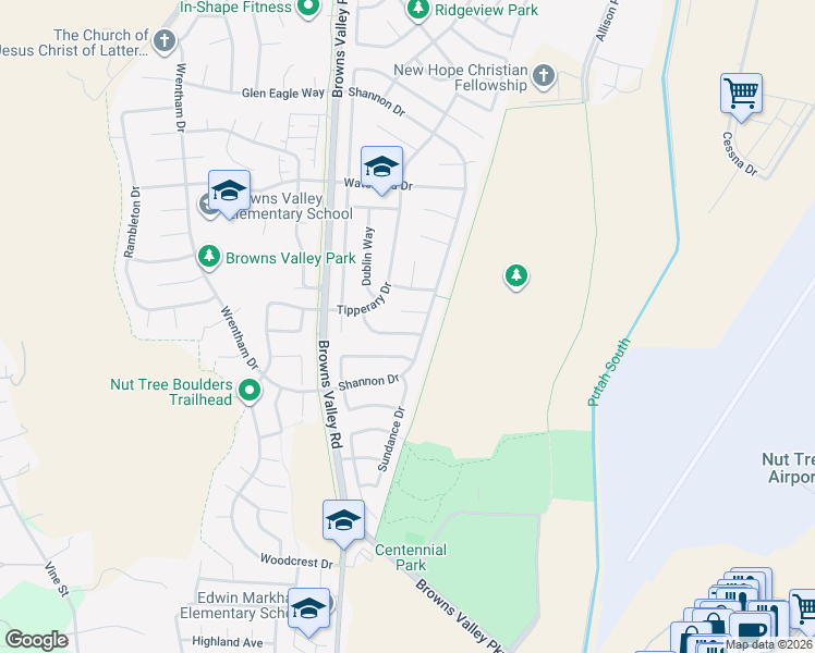 map of restaurants, bars, coffee shops, grocery stores, and more near 149 Longford Lane in Vacaville