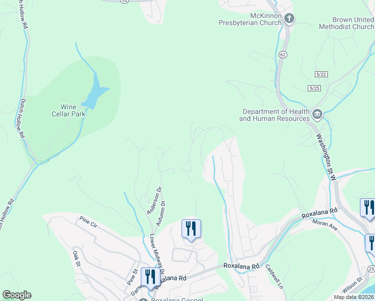 map of restaurants, bars, coffee shops, grocery stores, and more near 1484 Upper Midway Drive in Dunbar