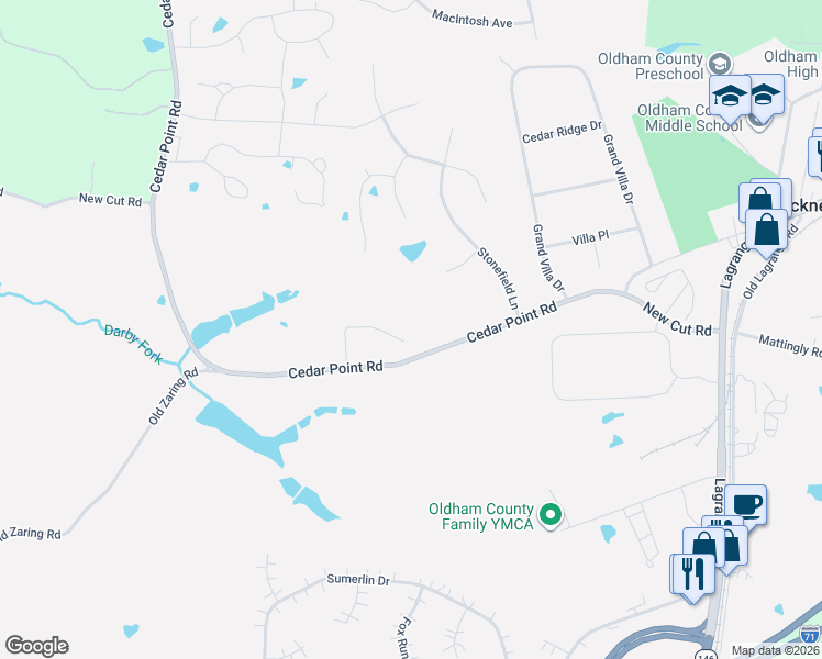 map of restaurants, bars, coffee shops, grocery stores, and more near 2500 Fieldstone Drive in La Grange