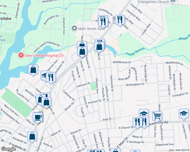 map of restaurants, bars, coffee shops, grocery stores, and more near 618 Decatur Avenue in Salisbury