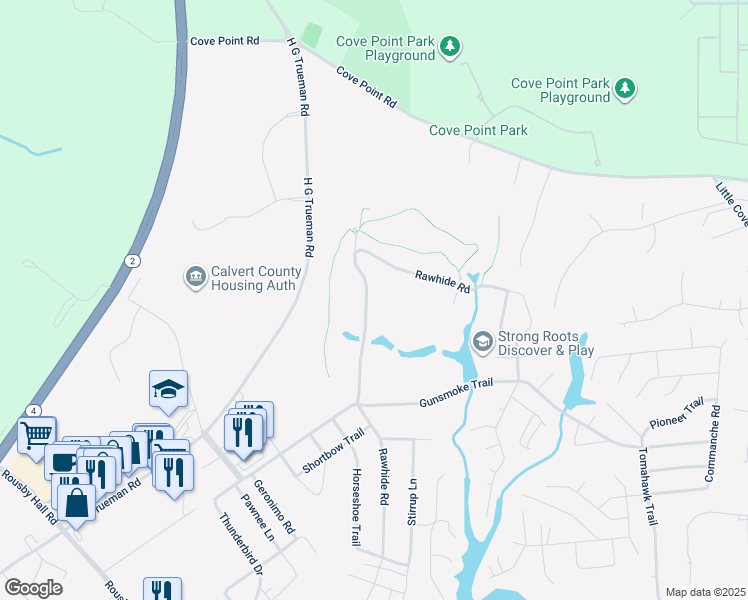 map of restaurants, bars, coffee shops, grocery stores, and more near 11210 Rawhide Road in Lusby