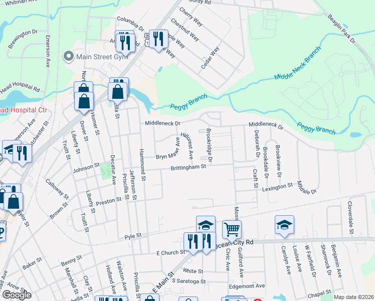 map of restaurants, bars, coffee shops, grocery stores, and more near 1125 Hillcrest Avenue in Salisbury