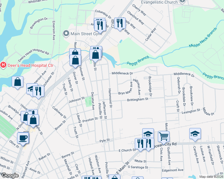 map of restaurants, bars, coffee shops, grocery stores, and more near 622 Hammond Street in Salisbury