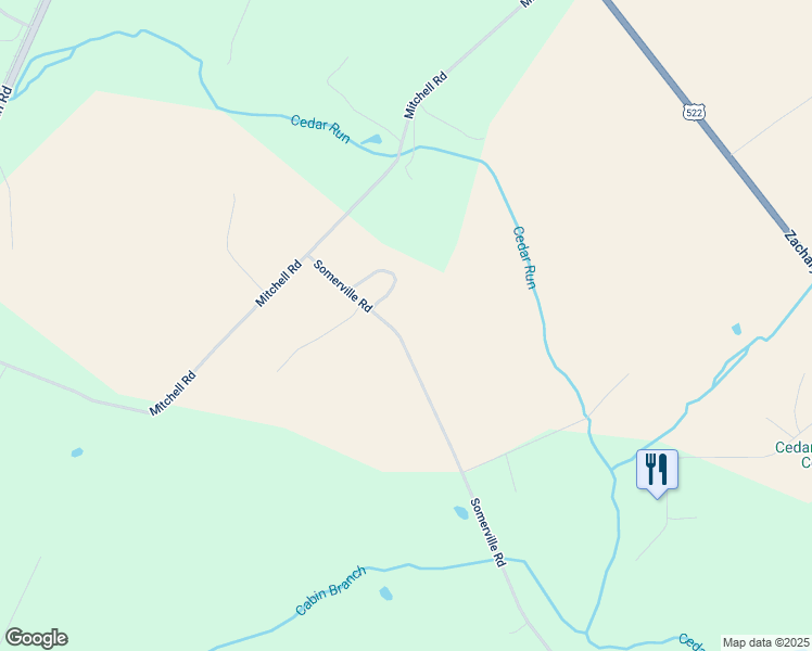 map of restaurants, bars, coffee shops, grocery stores, and more near 23379 Somerville Road in Mitchells