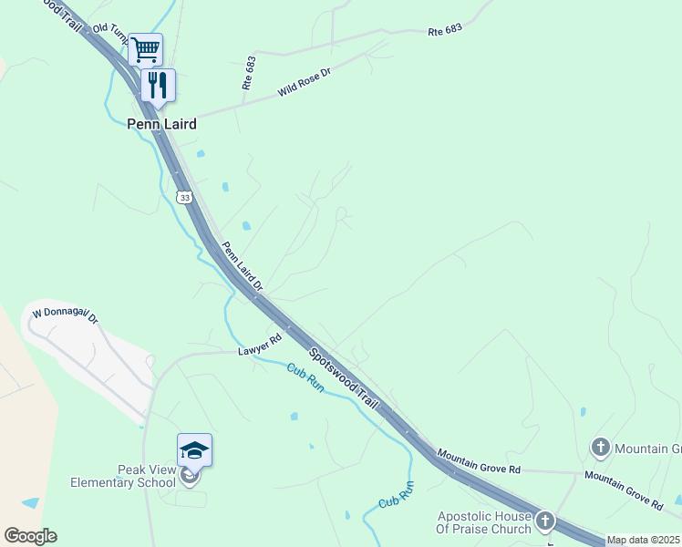 map of restaurants, bars, coffee shops, grocery stores, and more near 5983 Labs Run Lane in Penn Laird