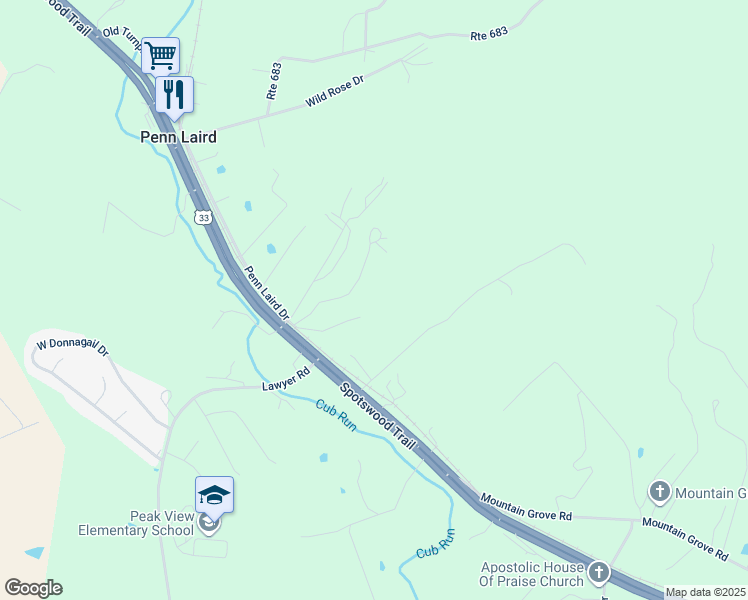 map of restaurants, bars, coffee shops, grocery stores, and more near 5983 Labs Run Lane in Penn Laird