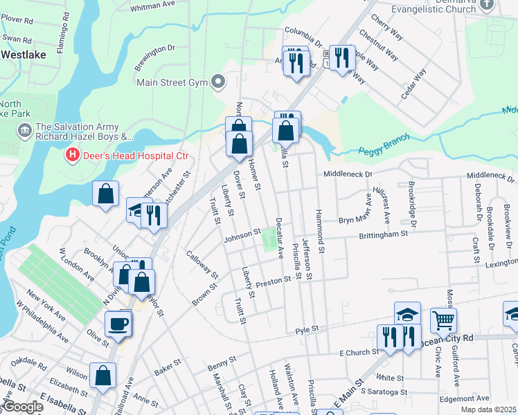 map of restaurants, bars, coffee shops, grocery stores, and more near 618 Decatur Avenue in Salisbury