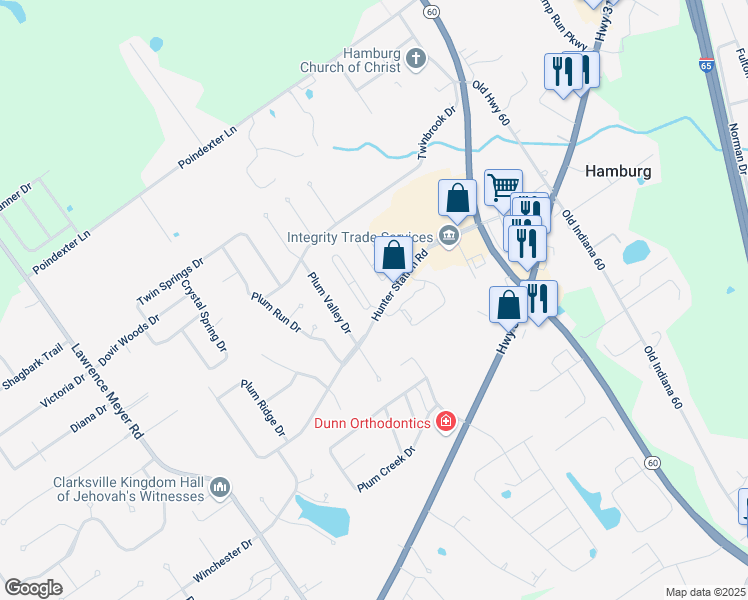 map of restaurants, bars, coffee shops, grocery stores, and more near 8480 Villa Circle in Sellersburg