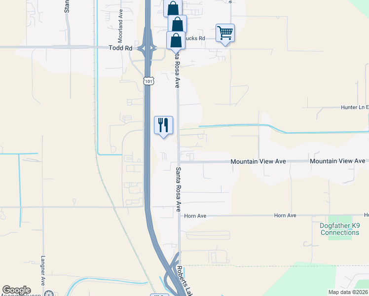 map of restaurants, bars, coffee shops, grocery stores, and more near 4044 Santa Rosa Avenue in Santa Rosa