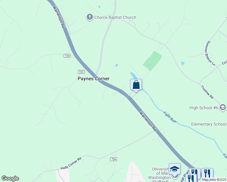 map of restaurants, bars, coffee shops, grocery stores, and more near 1431 Warrenton Road in Fredericksburg