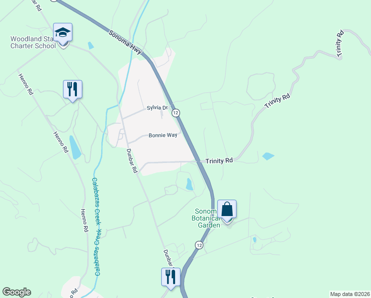 map of restaurants, bars, coffee shops, grocery stores, and more near 88 Bonnie Way in Glen Ellen