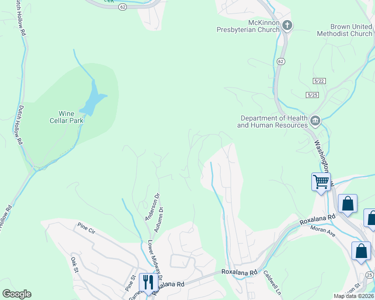 map of restaurants, bars, coffee shops, grocery stores, and more near 1484 Upper Midway Drive in Dunbar