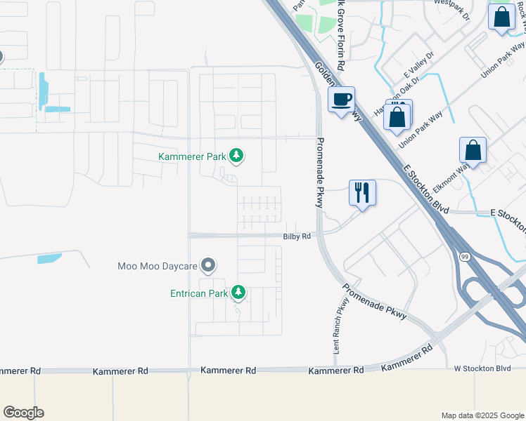 map of restaurants, bars, coffee shops, grocery stores, and more near 8878 Solo Way in Elk Grove