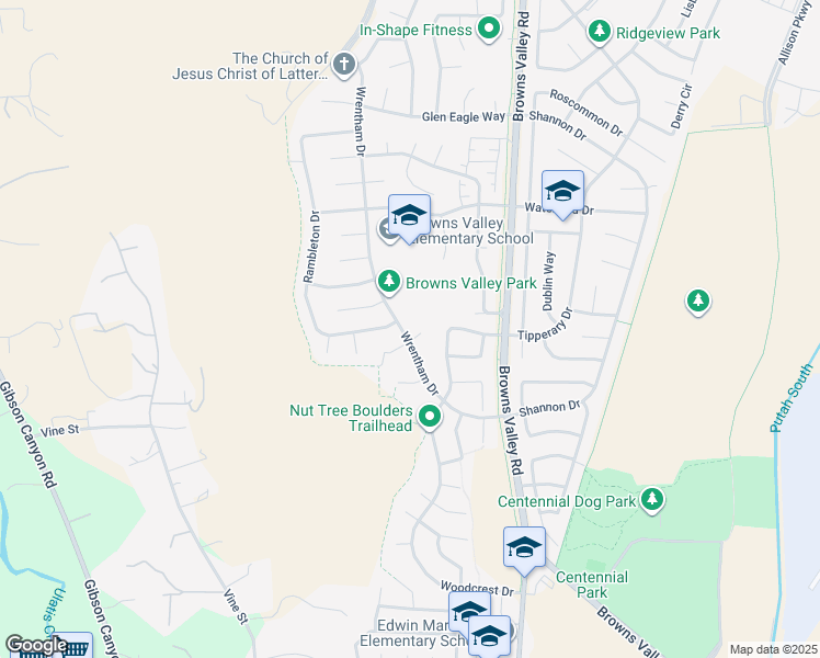 map of restaurants, bars, coffee shops, grocery stores, and more near 243 Wrentham Drive in Vacaville