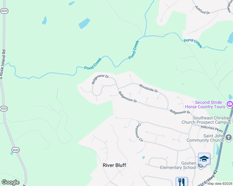 map of restaurants, bars, coffee shops, grocery stores, and more near 13100 Ridgemoor Drive in Prospect