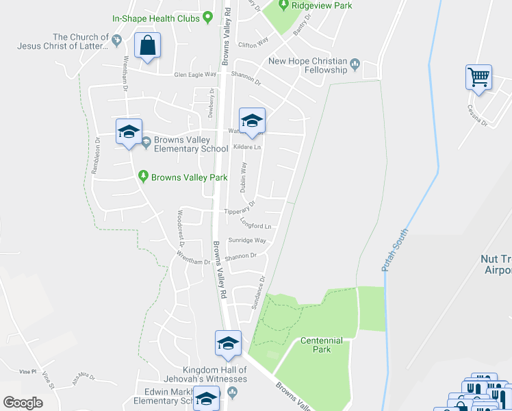 map of restaurants, bars, coffee shops, grocery stores, and more near 542 Tipperary Drive in Vacaville