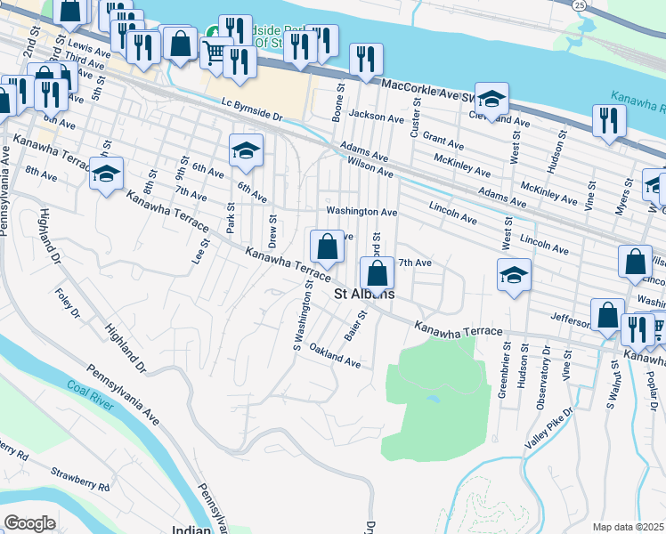 map of restaurants, bars, coffee shops, grocery stores, and more near 719 Spring Street in Saint Albans
