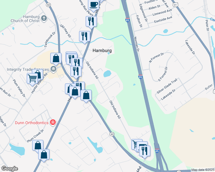 map of restaurants, bars, coffee shops, grocery stores, and more near 8207 Rachel Lane in Sellersburg