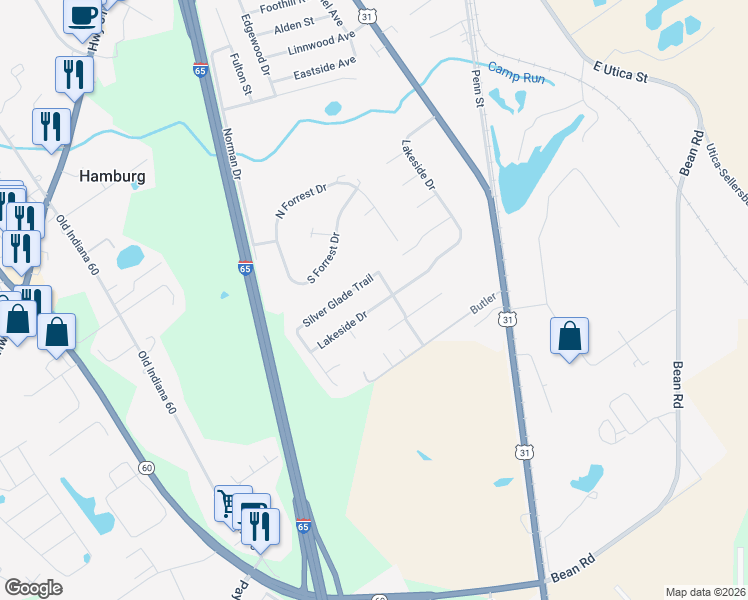 map of restaurants, bars, coffee shops, grocery stores, and more near 4204 Lakeside Drive in Sellersburg