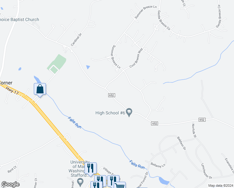 map of restaurants, bars, coffee shops, grocery stores, and more near 1496 Truslow Road in Fredericksburg