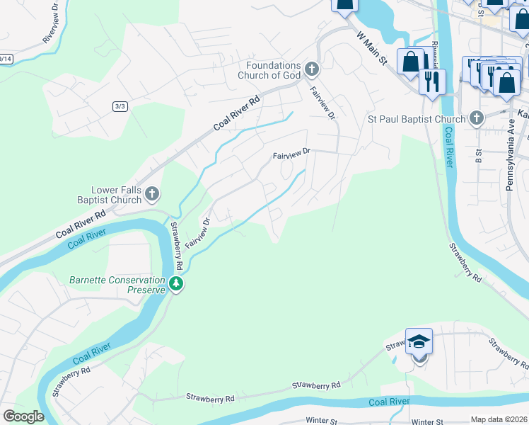 map of restaurants, bars, coffee shops, grocery stores, and more near 11 Barnett Drive in Saint Albans