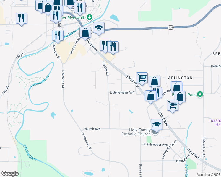 map of restaurants, bars, coffee shops, grocery stores, and more near 535 Giesler Road in Jasper