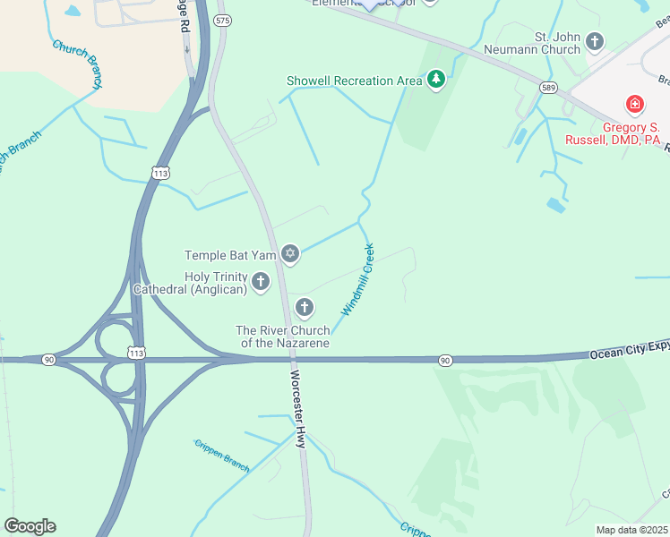 map of restaurants, bars, coffee shops, grocery stores, and more near 11010 Worcester Highway in Berlin