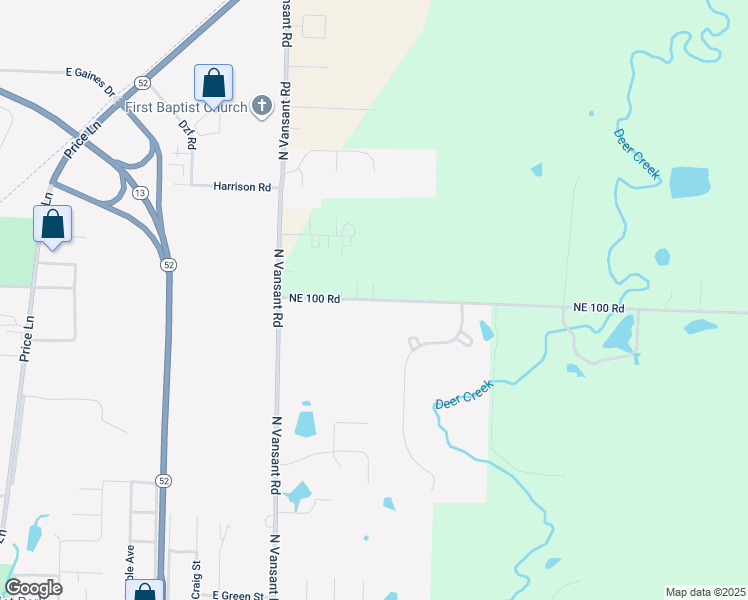 map of restaurants, bars, coffee shops, grocery stores, and more near 51 Northeast 100 Road in Clinton