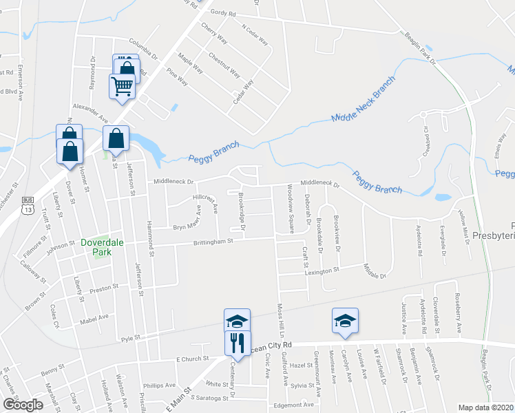 map of restaurants, bars, coffee shops, grocery stores, and more near 403 Moss Hill Lane in Salisbury