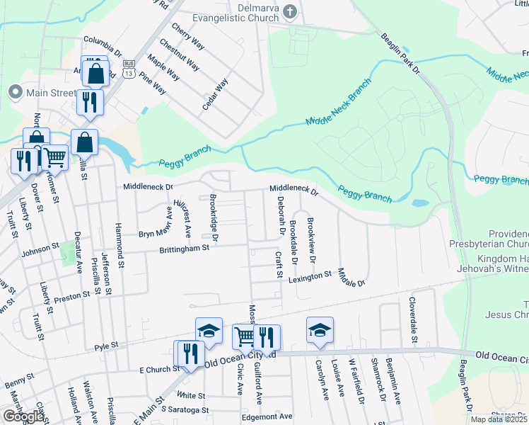 map of restaurants, bars, coffee shops, grocery stores, and more near 408 Woodview Square in Salisbury