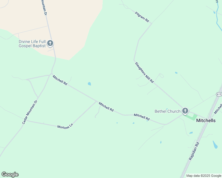 map of restaurants, bars, coffee shops, grocery stores, and more near 11135 Mitchell Road in Rapidan