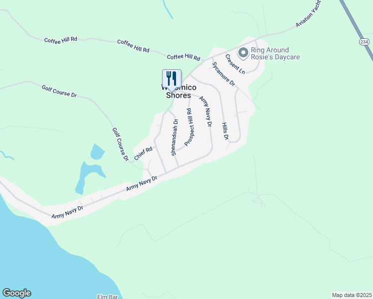 map of restaurants, bars, coffee shops, grocery stores, and more near 25930 Prospect Hill Road in Mechanicsville