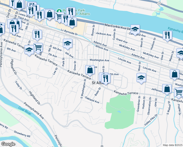 map of restaurants, bars, coffee shops, grocery stores, and more near 719 Spring Street in Saint Albans