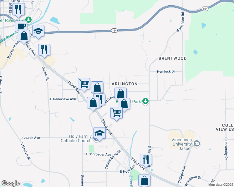 map of restaurants, bars, coffee shops, grocery stores, and more near 552 Rumbach Avenue in Jasper