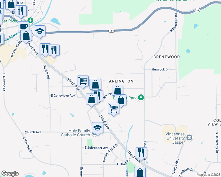 map of restaurants, bars, coffee shops, grocery stores, and more near 552 Rumbach Avenue in Jasper