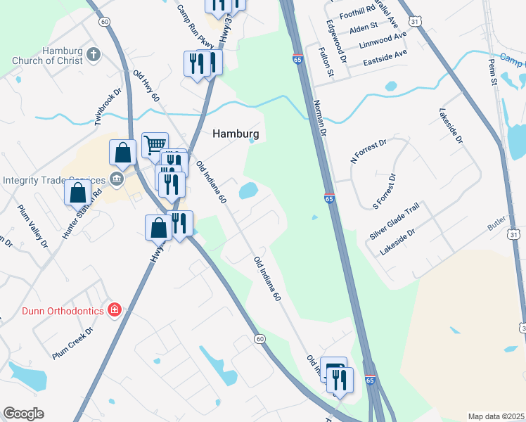 map of restaurants, bars, coffee shops, grocery stores, and more near 8244 Rachel Lane in Sellersburg