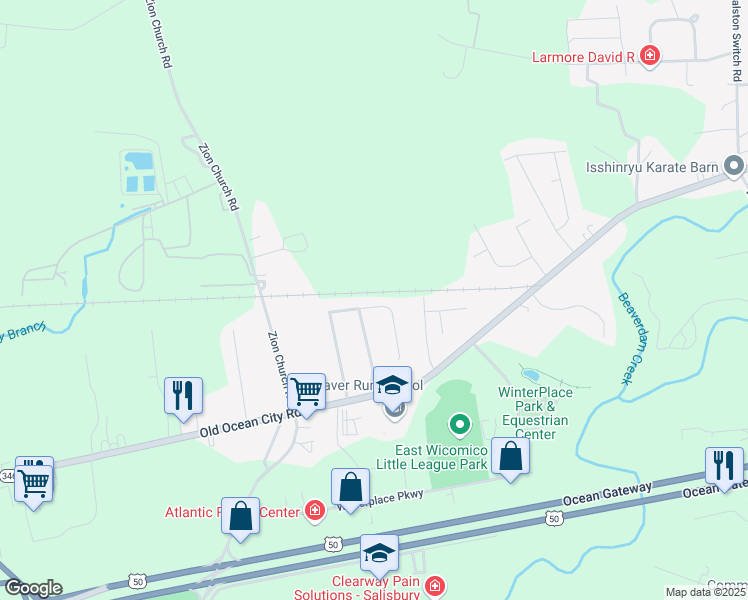 map of restaurants, bars, coffee shops, grocery stores, and more near 6877 Peggy Drive in Salisbury