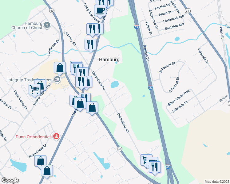 map of restaurants, bars, coffee shops, grocery stores, and more near 101 Somerset Court in Sellersburg