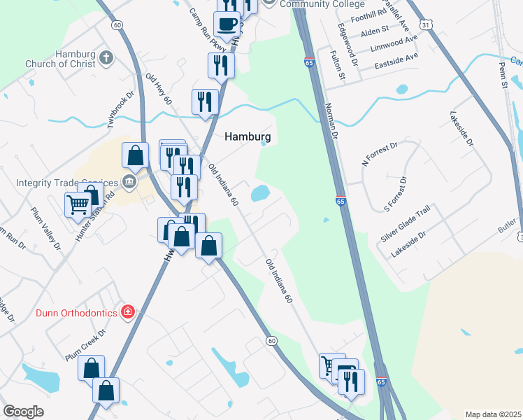map of restaurants, bars, coffee shops, grocery stores, and more near 8207 Rachel Lane in Sellersburg