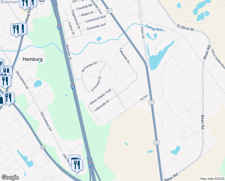 map of restaurants, bars, coffee shops, grocery stores, and more near 4204 Lakeside Drive in Sellersburg