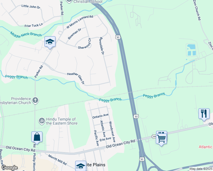 map of restaurants, bars, coffee shops, grocery stores, and more near 502 Barnsdale Drive in Salisbury