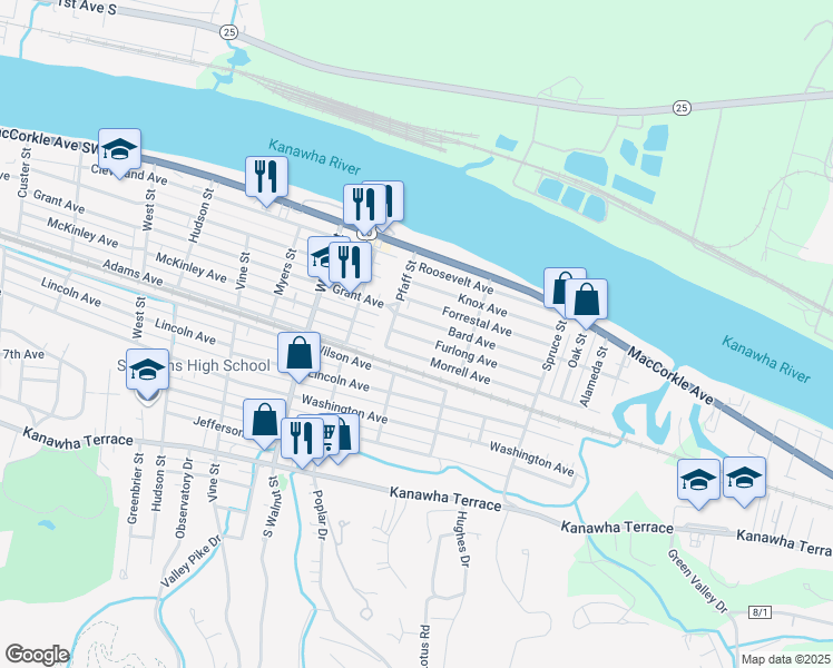 map of restaurants, bars, coffee shops, grocery stores, and more near 2632 Morrell Avenue in St. Albans
