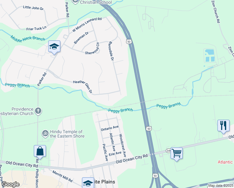 map of restaurants, bars, coffee shops, grocery stores, and more near 502 Barnsdale Drive in Salisbury