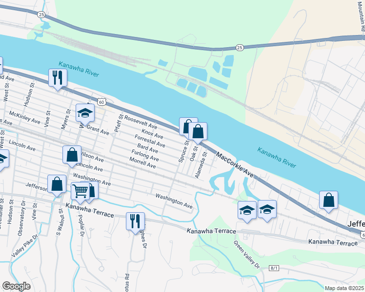 map of restaurants, bars, coffee shops, grocery stores, and more near 210 Spruce Street in Saint Albans