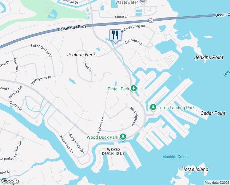 map of restaurants, bars, coffee shops, grocery stores, and more near 7 Chelsea Court in Ocean Pines