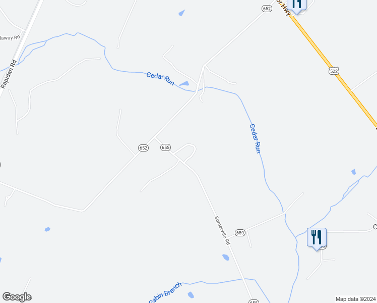 map of restaurants, bars, coffee shops, grocery stores, and more near 23329 Somerville Road in Mitchells