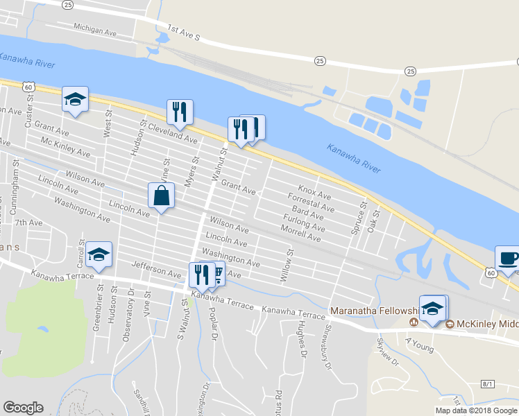 map of restaurants, bars, coffee shops, grocery stores, and more near 2602 Furlong Avenue in St. Albans